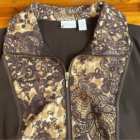 CHICO'S ZENERGY Neema Full zip Jacket Size 1 (m) earthy brown floral design - Picture 5 of 6
